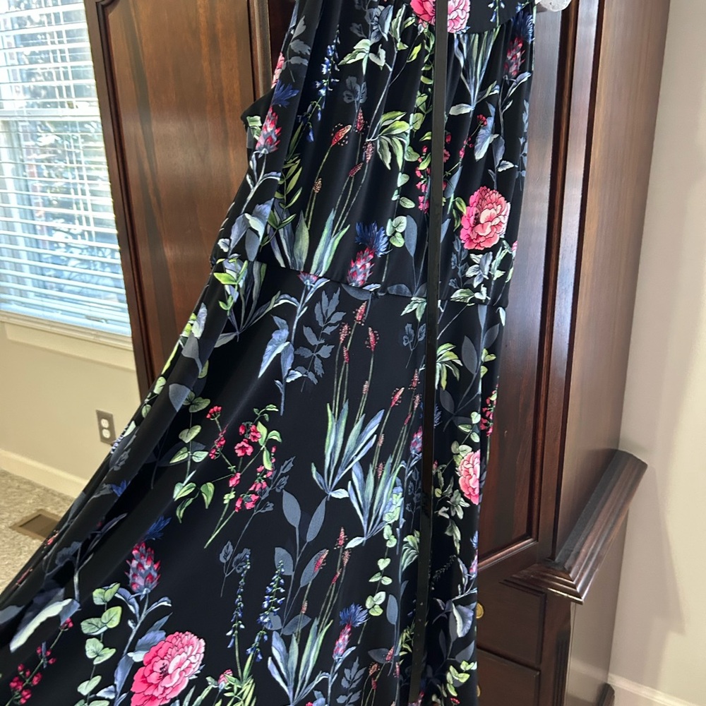 Floral Black Dress with belt